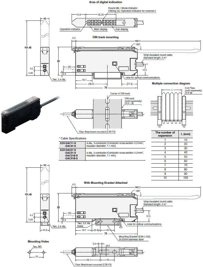 E3X-DAC-S Dimensions 3 