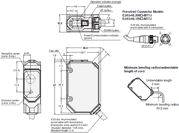 E3AS-HL / F / L Series Dimensions 4 
