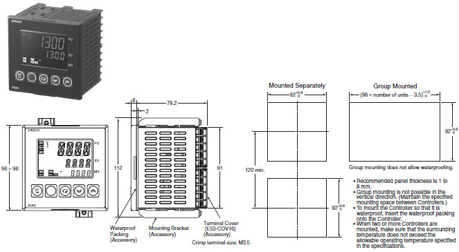 E5AN, E5EN Dimensions 1 